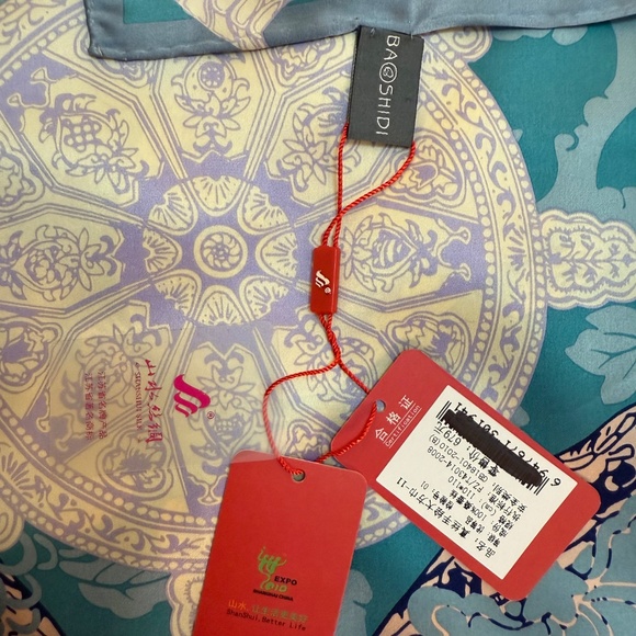 Baoshidi 100% Silk Scarf – Teal & Lavender – Asian Motif – New with Tags - Picture 9 of 11